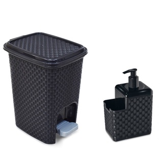 Kit Porta Detergente e Esponja Bico Dosador e Lixeira 7L
