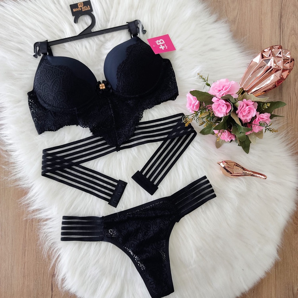 Conjunto Lingerie Sexy Rendado Com Elástico Calcinha Fio Duplo Sensual -  Moda Íntima - Lançamento!