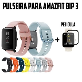 Pulseira para amazfit bip 3 e 3 pro de silicone + pelicula 3D amazfit colorida de substituição
