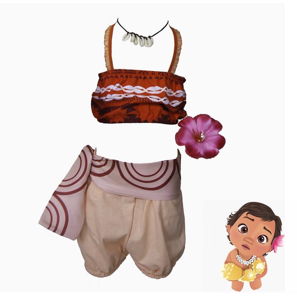 Kit Roupa Moana Baby Conjuntinho + Sandália +colar+ Lacinhos