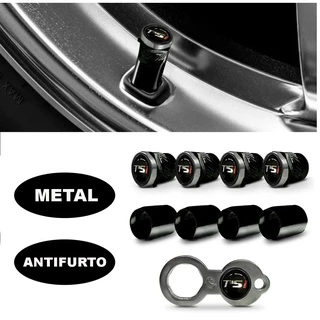 Kit Tampa Bico Pito Antifurto Pneu Roda Metal Preto Logo VW TSI