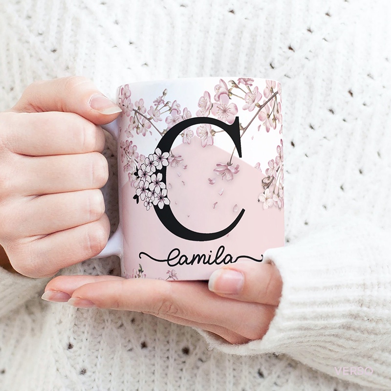 Caneca Personalizada com Nome Foto Inicial Alfabeto Floral - Temos ...