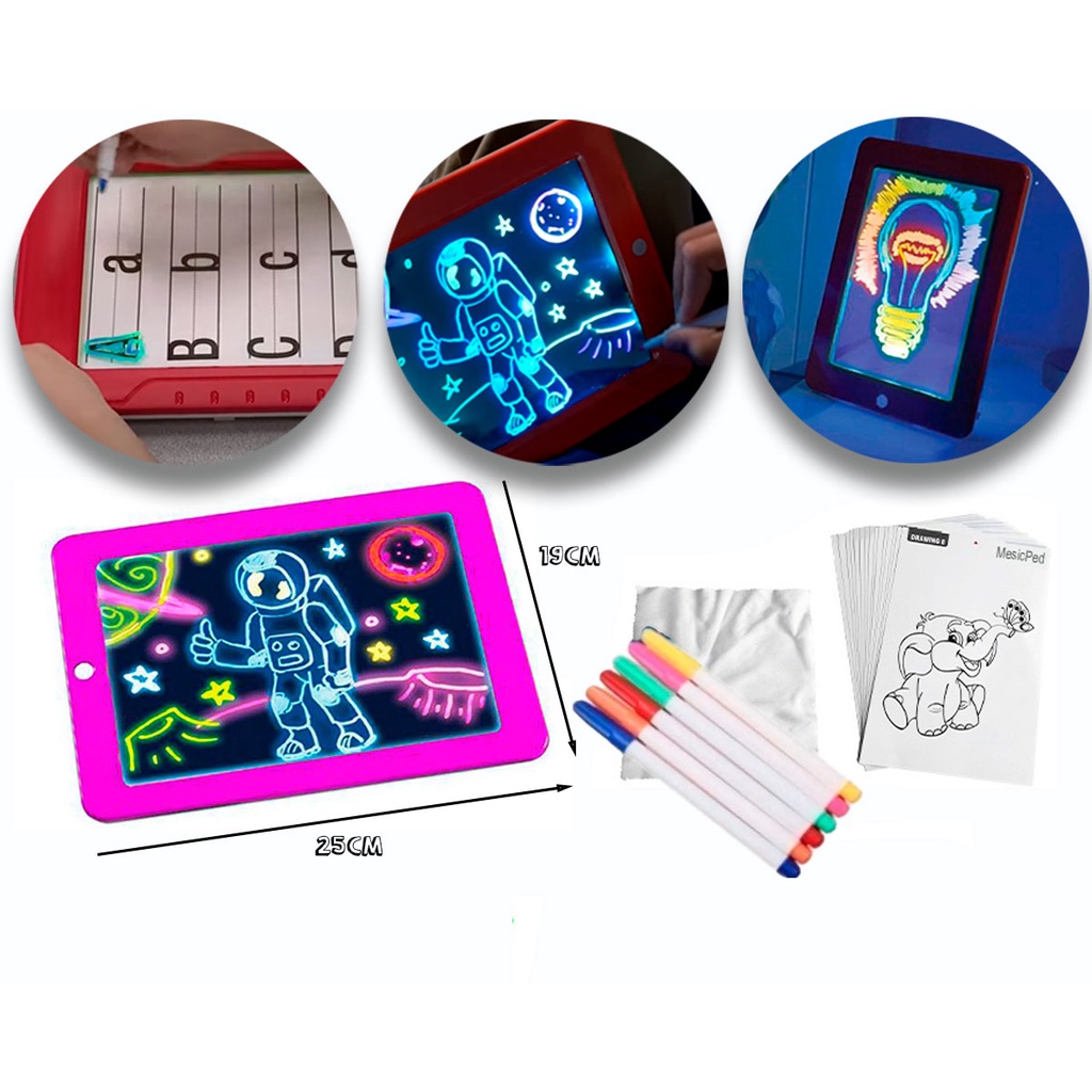 Lousa Tablet Magico c/ Led Coloridos Canetas Neon 30 Ativid. | Shopee ...
