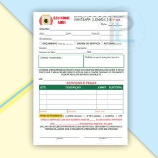 Bloco de Ordem de Serviço para tec manutenção em eletrodomesticos - 100 folhas - tam a5 - 15x21cm