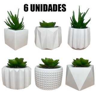 Kit 6 Unidades Vaso Decorativo de Gesso Texturizado para Suculentas, Cactus e Plantas