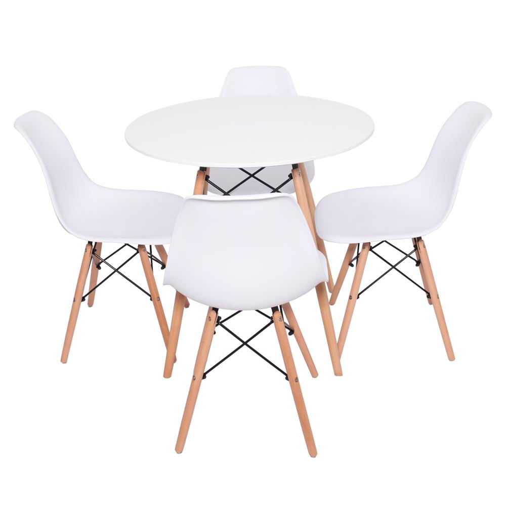 Kit 4 Cadeiras Eiffel Brancas + Mesa Redonda 70cm Branca