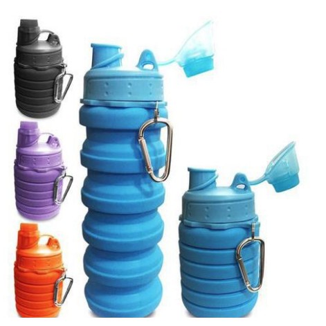 Garrafa Silicone Retrátil Dobrável Portátil 500ml Colorida