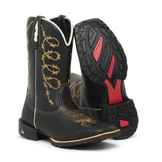 Bota Botina Texana Country Bico Quadrado Bordado Oferta Cano Arame Farpado