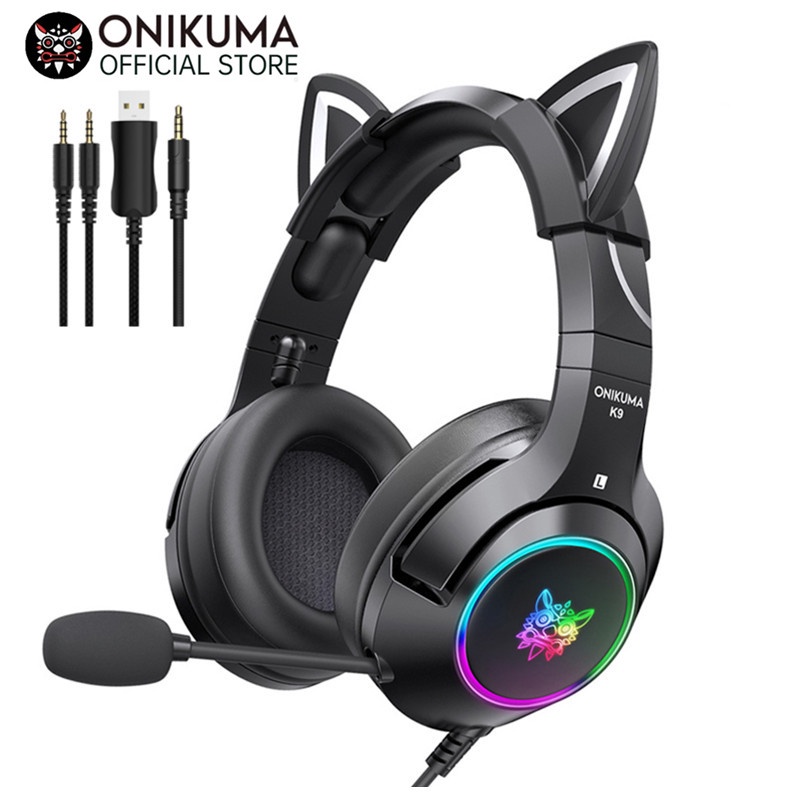 ONIKUMA K9/X10/X11 Fones De Ouvido De Gato Rosa Bonito Estéreo Baixo Wired PC Gaming Headset Com Microfone Levou Luz Para PS4 Telefone Portátil