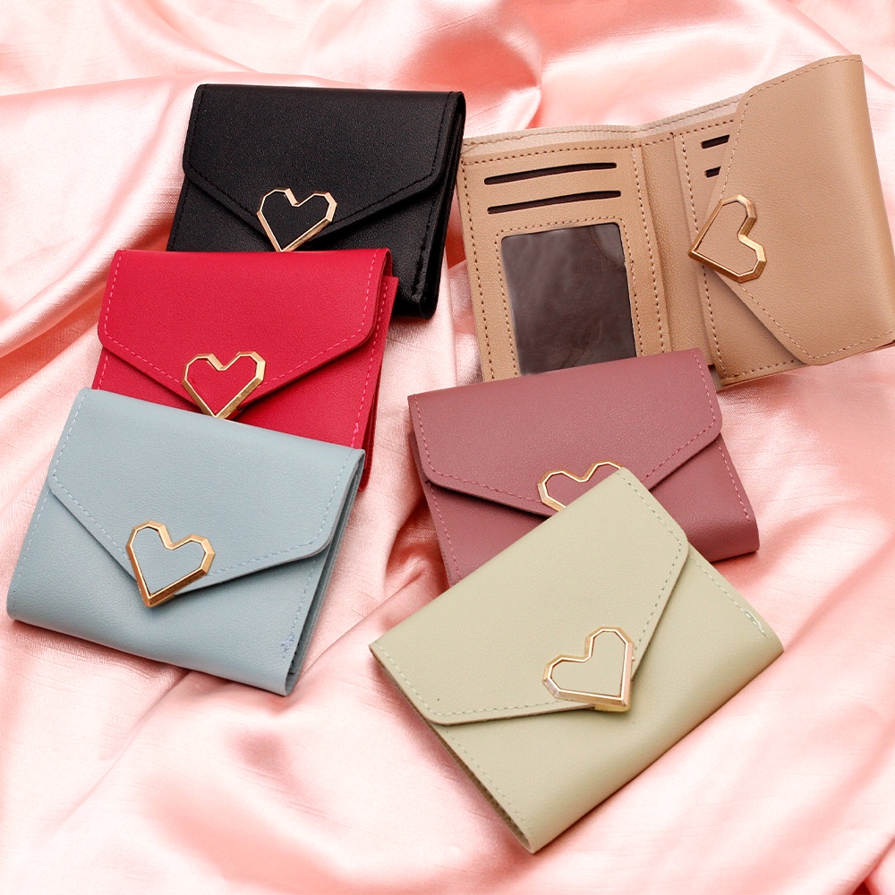 Carteira de couro fecho em coração, acessórios femininos, moda, estilo, carteira feminina, acessório