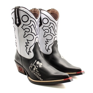 Bota Masculina Country Texana Bico fino salto Cano Alto PRETA E BRANCO Tião PROMO
