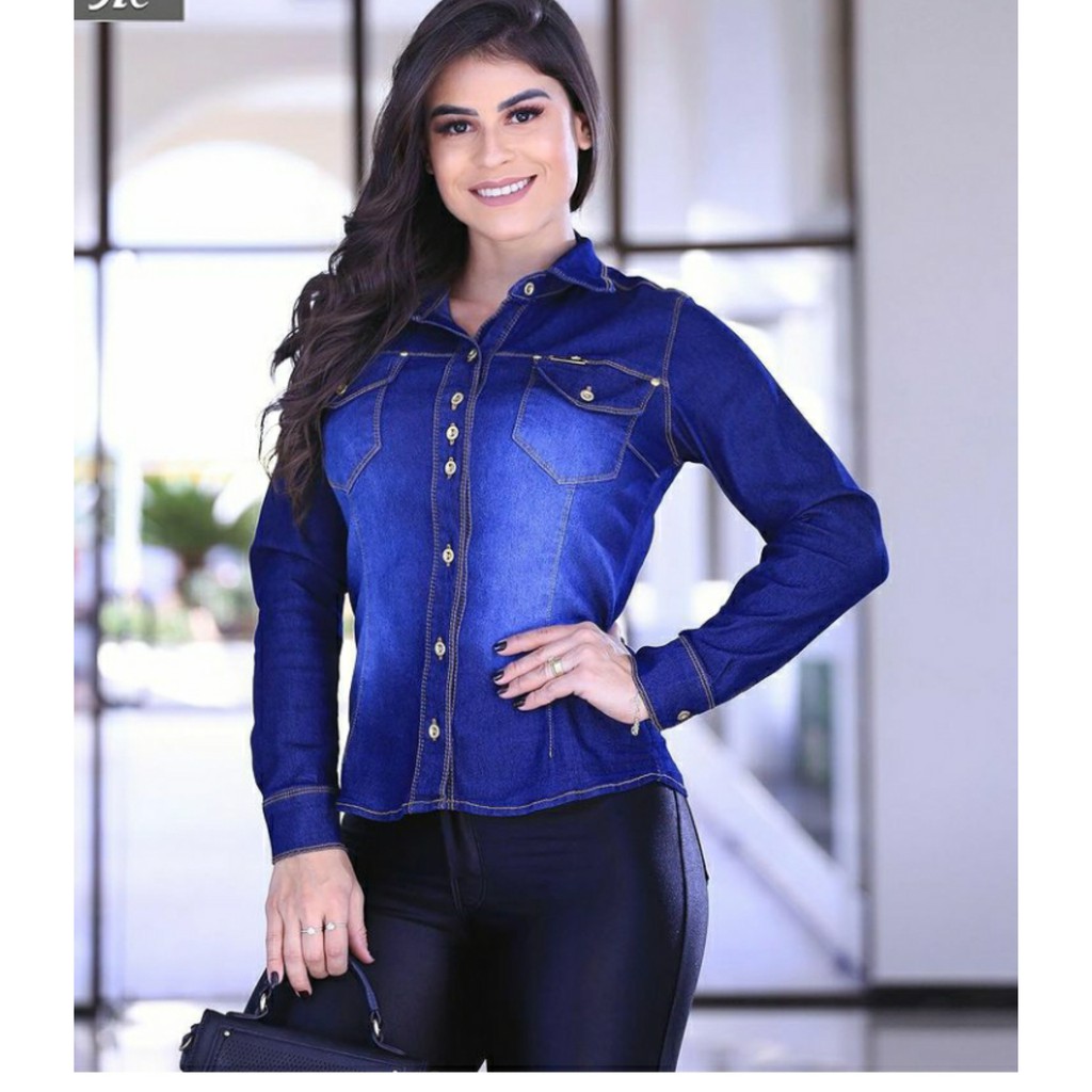 Blusa jeans feminina de 2024 amarrar