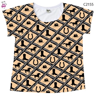 Blusa Feminina Xadrez Country Objetos Rodeio Cowgirl C2155