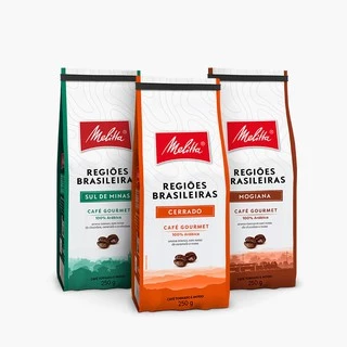 Kit com 3 cafés gourmet Melitta Regiões Brasileiras Cerrado, Sul de Minas e Mogiana (250g cada embalagem)