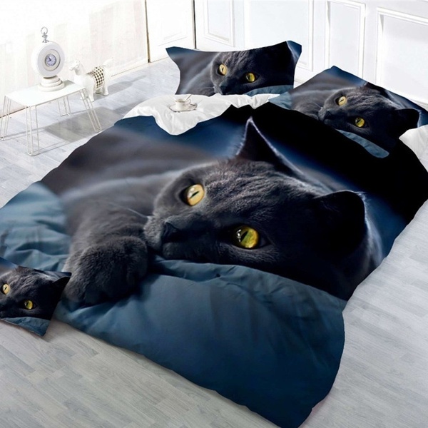 Conjunto De Capa De Edredom Impressão De Gato Preto Cama Confortável Bebê/Único/Twin/Duplo/Full/Queen/King Size