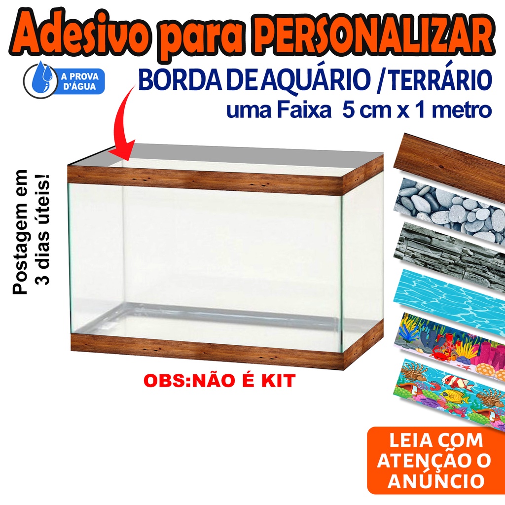 Adesivo para Personalizar borda de aquário ou terrário 5 cm x 1metro ...