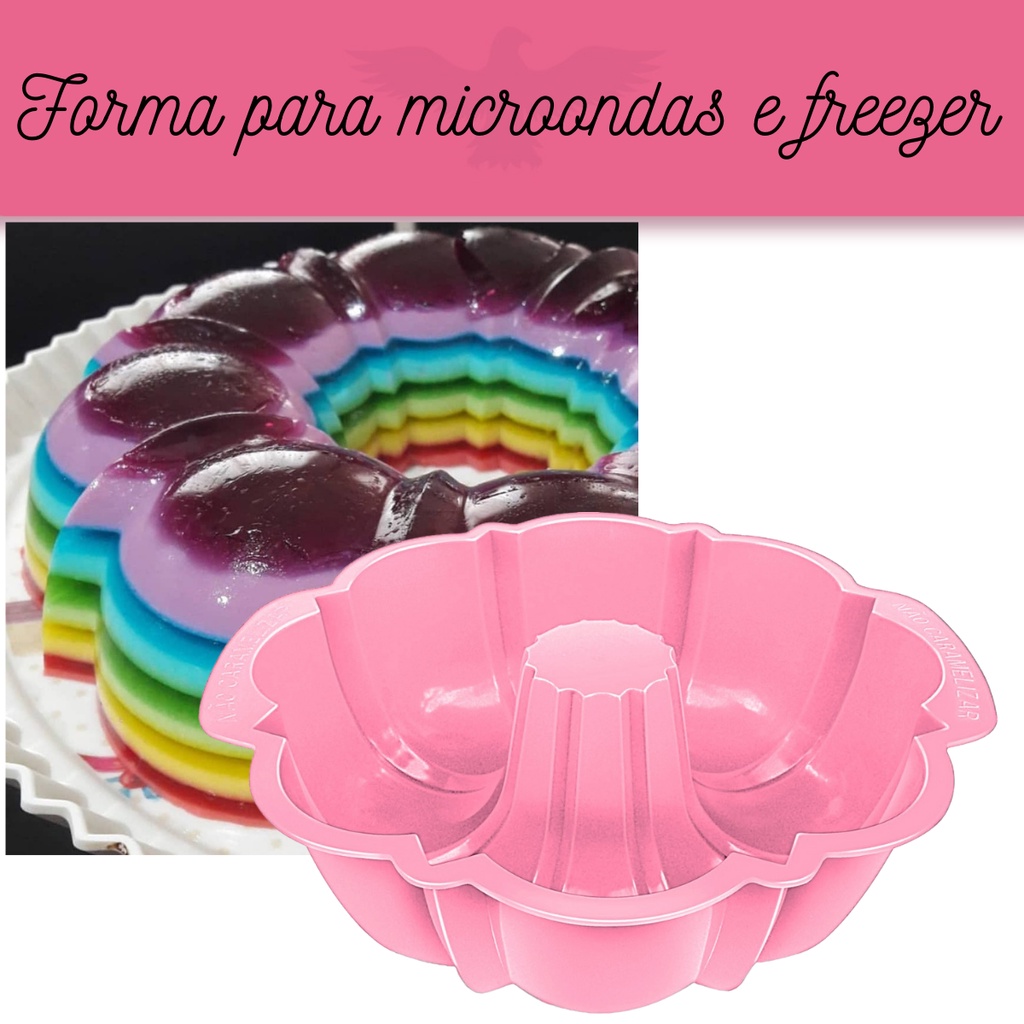 Forma de Pudim, Gelatina, bolo de microondas na cor rosa com formato lindo