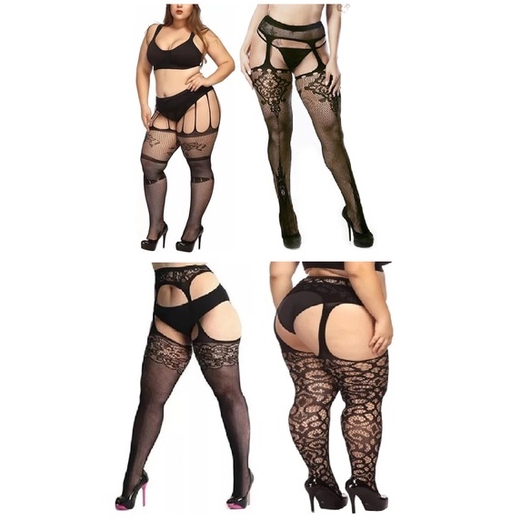 Meias eróticas plus size com cinta-liga