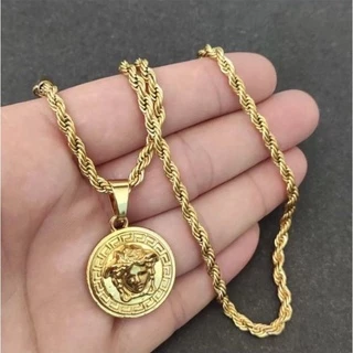 Corrente Cordão Baiano Masculino Banhado a Ouro 18k 60cm 4mm + Pingente Medusa