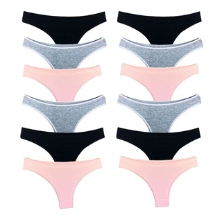 Kit 12 Calcinhas Tanga Algodão Cotton Básica Lisa Lingerie