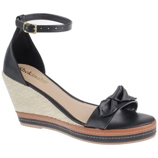 Sandalia Anabela Feminina Sapato Salto Alto Casual Confortável Shekinah Laço Sola Emborrachada Moda