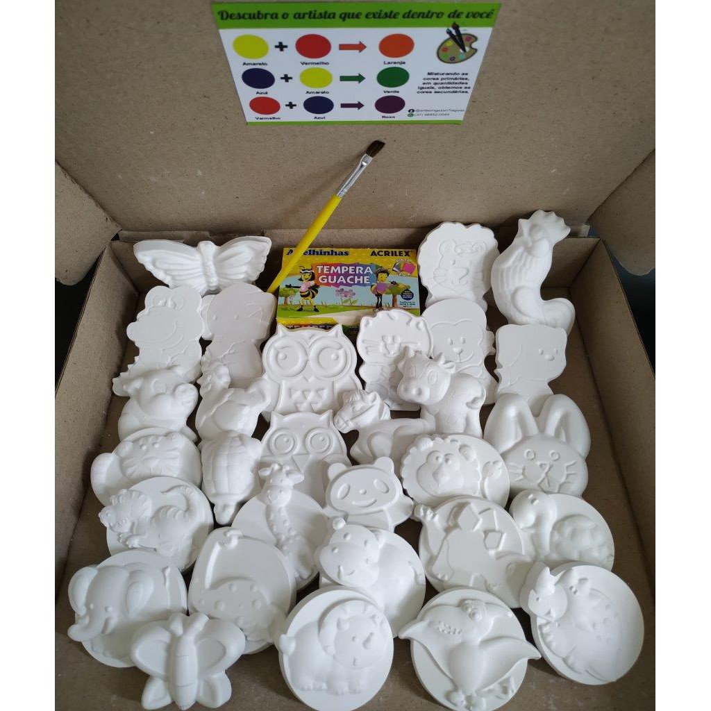 Kit 30 Peças Em Gesso Completo C/ Tinta e Pincel - Pintura Infantil ...