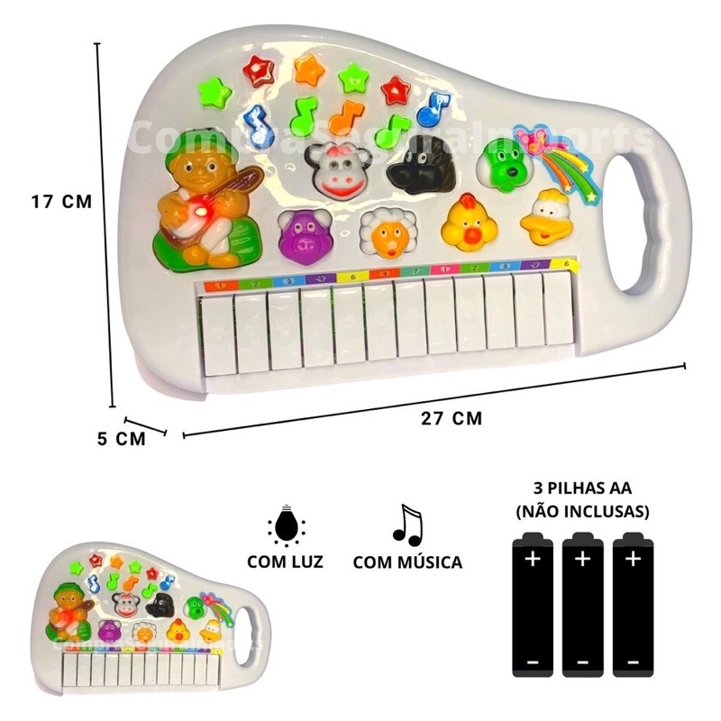 Piano animal Seu Lobato Pianinho Infantil Teclado Musical Bebê Ia Ia O  Bichos Fazendinha + PILHAS BRINDE