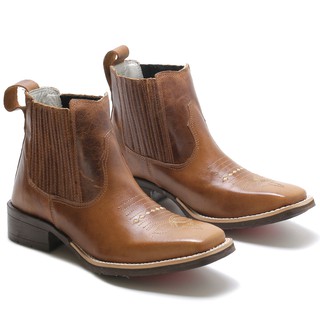 Botina Bota Country Texana Feminina Cano Curto Em Couro Legitimo