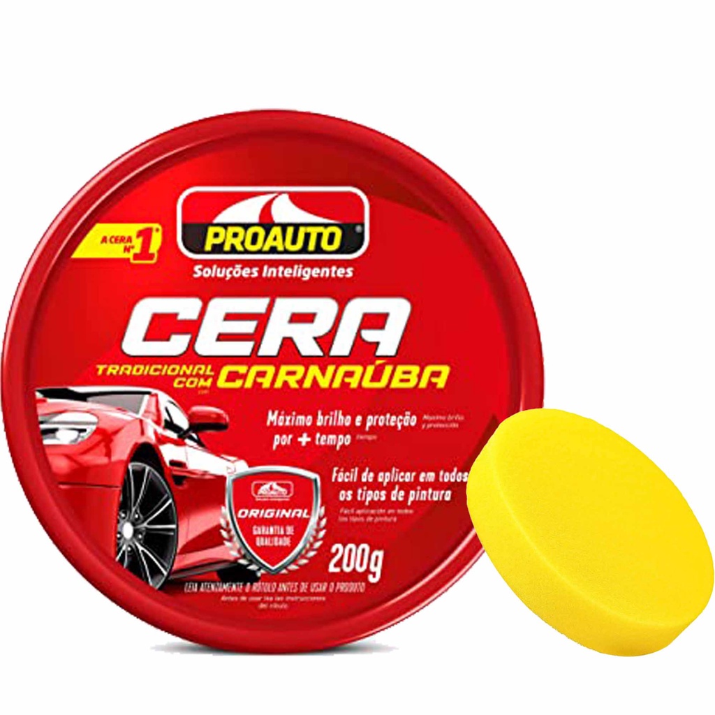 Kit Cera de Carnauba Tradicional Proauto e Aplicador | Shopee Brasil
