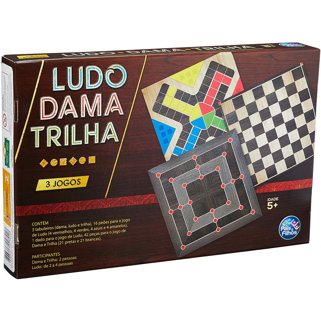 Jogo 3 em 1 Ludo Dama Trilha Exercita Paciência Inteligência Criatividade 3  Jogos Clássicos de Tabuleiro - 22849