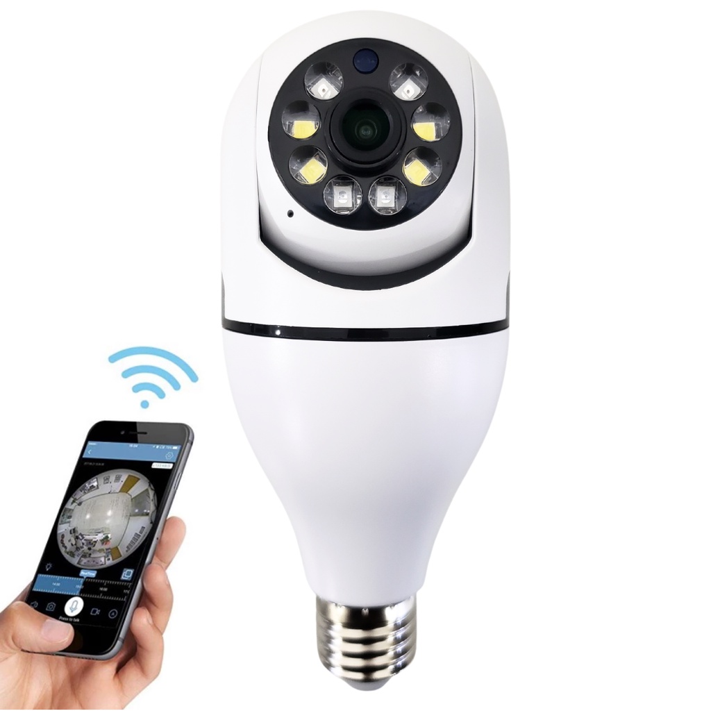 Camera Ip Segurança Lampada Branco Panoramica 360 Wifi Espia | Shopee ...