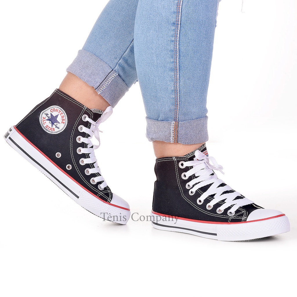 Tenis Converse All Star Bota Cano Alto Preto/Branco Feminino E