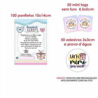 Kit Papelaria Combo Empreendedor Panfletos mimo agradecimento + Mini cartões Tag sem Furo + Adesivos mod 1