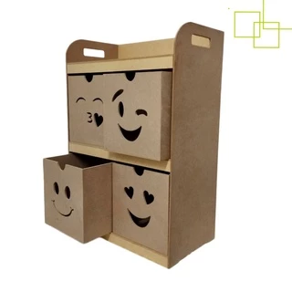 Organizador de Brinquedos Objetos e Roupas Mdf Grande 4 Gavetas Emoji