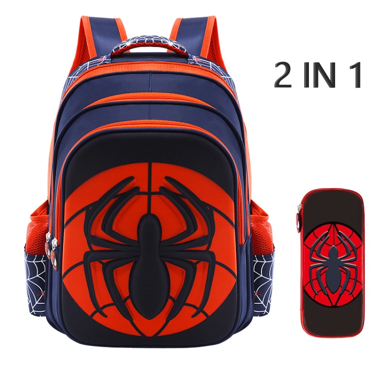 2 Em 1 Kit 3D Marvel Fato De Aranha Mochila Infantil Fofa Desenho Animado Menino Escola 1 2 3 4 5 6 Graus