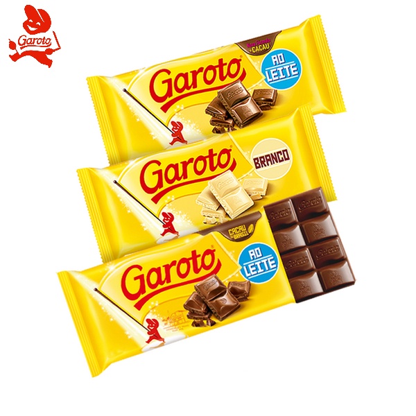 Barra de chocolate Garoto 90g sabores Ao Leite, Branco, Negresco e