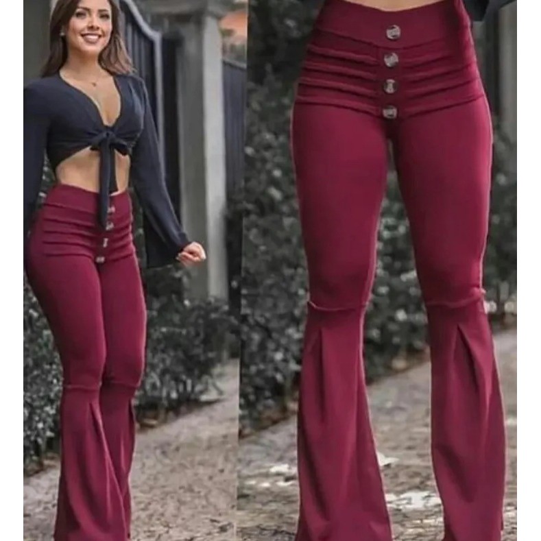 Calça flare store malha grossa estampada