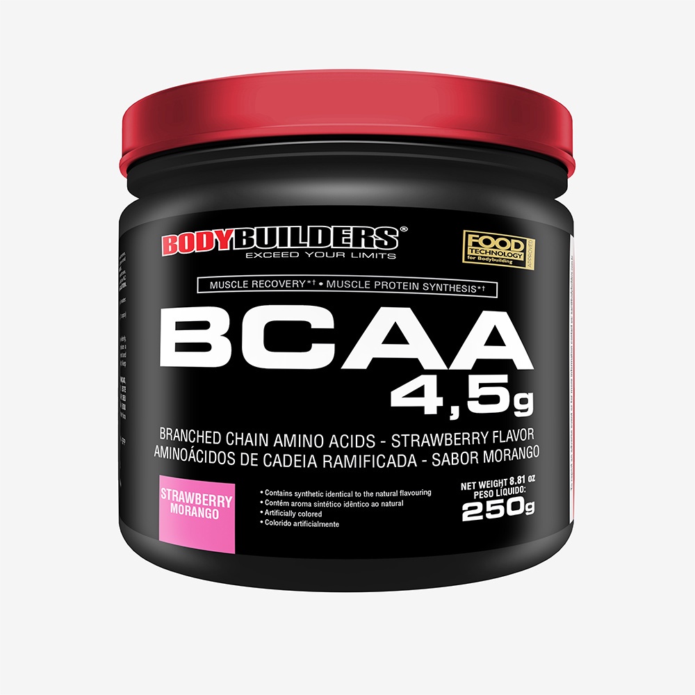 BCAA 4.5 POWDER 250g Sabor Morango Bodybuilders Suplemento para