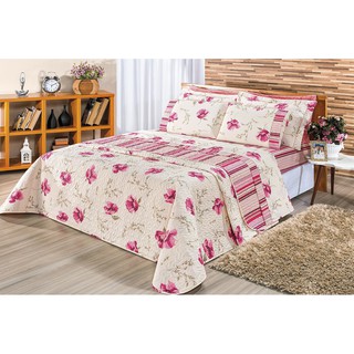 Cobre Leito Requinte Queen 3 Pecas Percal Floral Rose