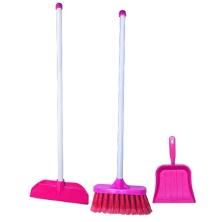 BRINQUEDO INFANTIL - KIT VASSOURA - RODO - PÁ - COR ROSA - BRINQUEDO MÃE BEBÊ - KIT INFANTIL