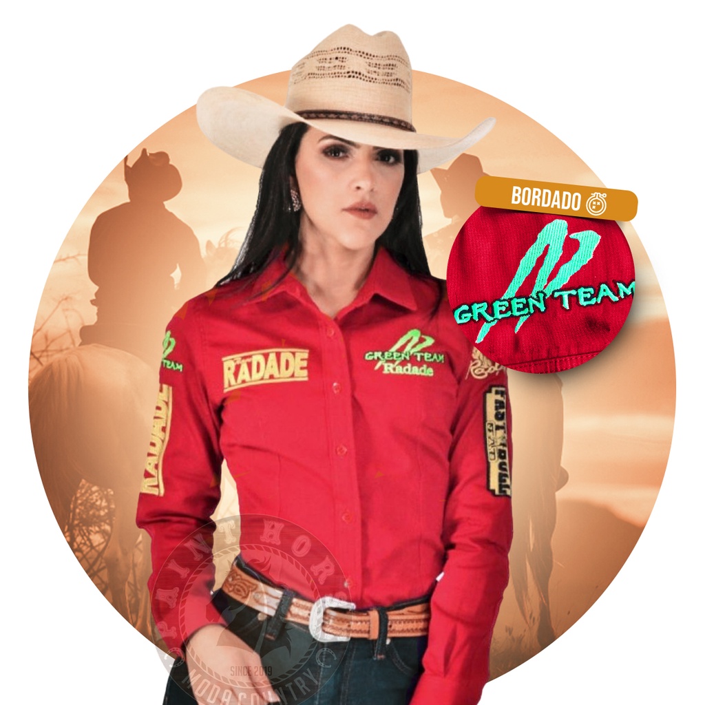 camisa country radade manga longa rodeio cowboy feminina boiadeira ...