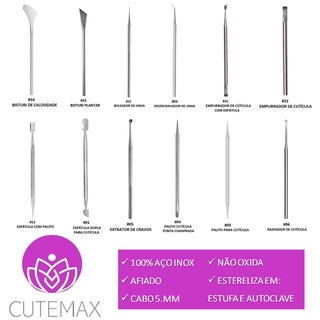 Kit Completo Com 12 Instrumentos Para Manicure Profissional Cutemax