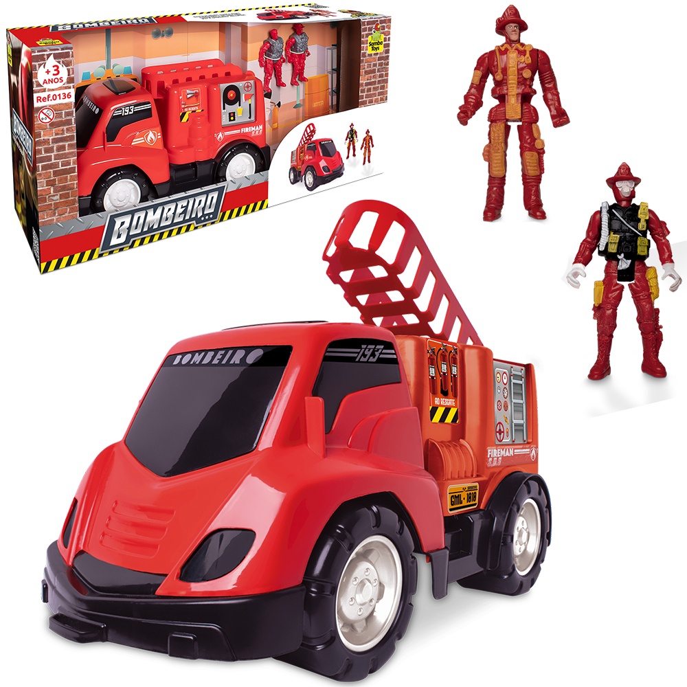 Carro de Bombeiro Brinquedo Menino Infantil Com 2 Bonecos. | Shopee Brasil