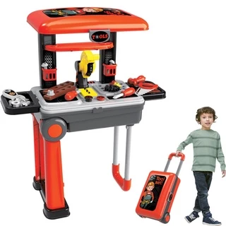 Kit Ferramentas Faz de Conta 2 em 1 Brinquedo Infantil Vira Maleta com Rodinhas Interativo Ferramenta Serra Parafuso - Baby Style
