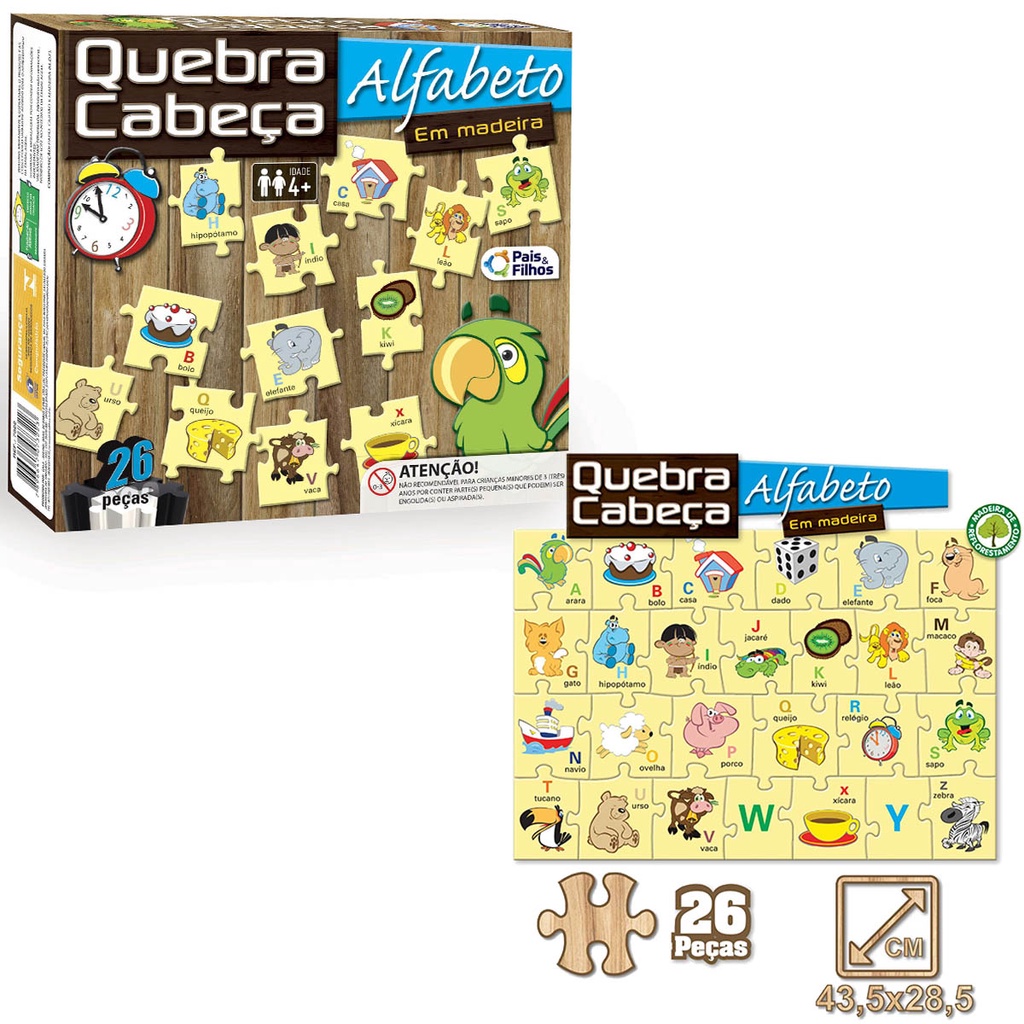 Jogo Quebra-Cabeça em Madeira: Alfabeto - 26 Peças Pais & Filhos - Quebra- Cabeça - Magazine Luiza