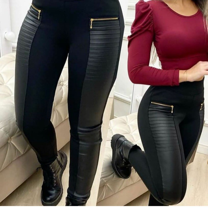 Calça Legging Montaria Cós Alto Bolso c/ Detalhe Botões Tecido