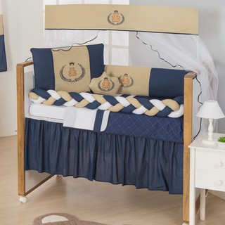 Kit Berco Urso Teddy Tranca Azul Com Bege 10 Pecas