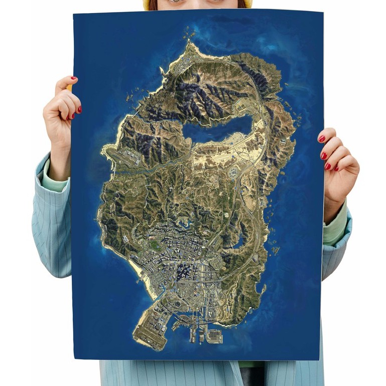 Mapa GTA 5 Poster Adesivo A3 (29,7x42cm), GTA V, Grand Theft Auto GAME -  JOGO