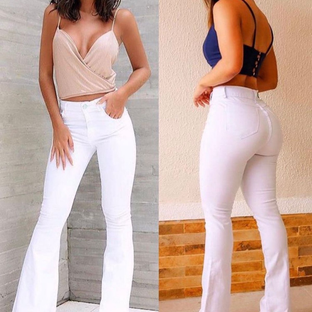 Calça Jeans Branca Boca de Sino / Flare / Boca Larga Feminina PROMOÇÃO