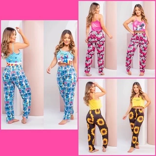 Pijama de ondinha calça baby doll roupa de dormir moda verao sale